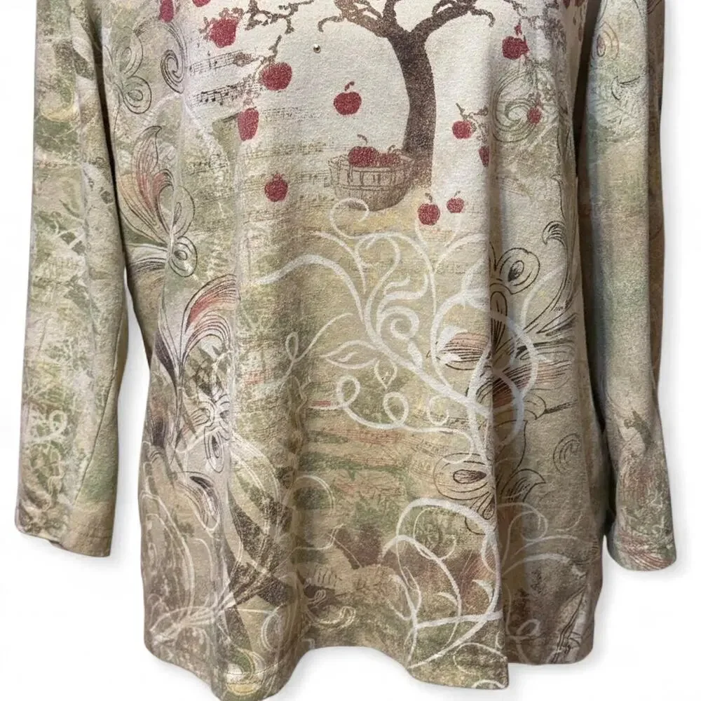 Basic Editions long‑sleeve tree print top – Green, L/G